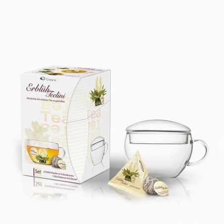 Creano virágzó tea szett csészével és 8 db virágzó fehér teával